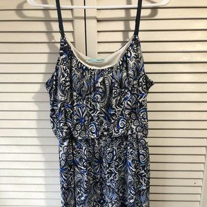 Maunces Blue White lined Paisley Dress, Size Large